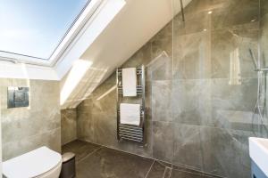 a bathroom with a toilet and a shower at WestKensington-BaronsCourt-StylishDuplex-2bedrooms2Bath-Luxury in London