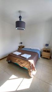 una camera con letto e lampadario di Alojamiento en Luján de Cuyo a Ciudad Lujan de Cuyo