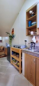 een keuken met een wastafel en een aanrecht bij Orchid Gardens; Studio Apartment, minimalist in Kampala