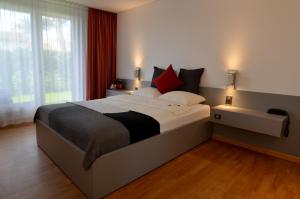 a bedroom with a large bed and a window at Hotel Egerkingen, idealer Zwischenstopp in Egerkingen