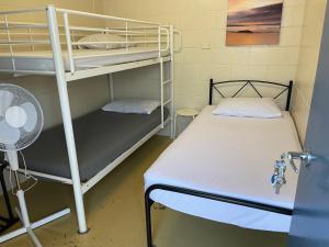 Ce dortoir comprend 2 lits superposés et un ventilateur. dans l'établissement Minjerribah Island Accommodation Straddie, à Dunwich