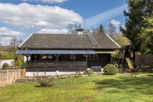 a large wooden house with a yard in front of it at Ferienhaus - Almhütte No2 in Ulrichstein