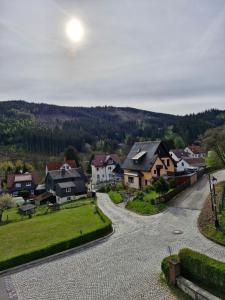 an overhead view of a residential neighborhood with houses at Ferienwohnung Schulzental in Ilmenau