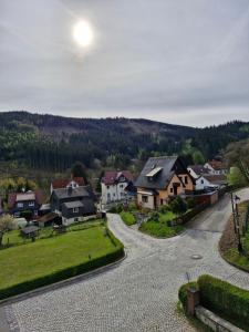 an overhead view of a residential neighborhood with houses at Ferienwohnung am Thüringer Wald Wandern, Radfahren, Parkplatz, Wallbox, Netflix in Ilmenau