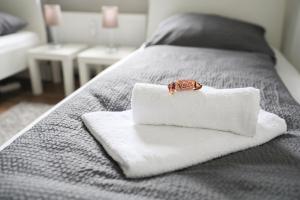 a white towel with a ring on it on a bed at Apartment in Schwerte in Schwerte