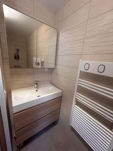W łazience znajduje się umywalka i lustro. w obiekcie Charmant appartement F1 w mieście Saint-Dizier