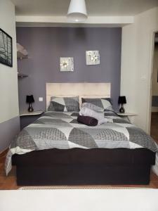 een slaapkamer met een groot bed met 2 lampen bij REPUBLIQUE CENTRE Nouvelle Gestion et Ménage 2024 in Carcassonne