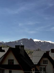 a view of snowy mountains from roofs of houses at Pokoje Gościnne U Babci in Zakopane