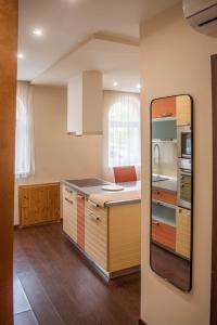 - une cuisine avec un évier et un comptoir dans l'établissement Garden Apartments, à Szeged