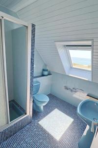a bathroom with a shower and a toilet and a sink at 605 VIlla ocean Atlantique au bout du jardin in Audierne