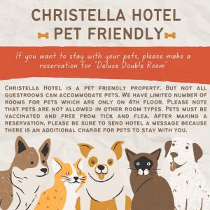 a flyer for a pet friendly hotel with dogs and cats at Christella Hotel Laemchabang in Si Racha