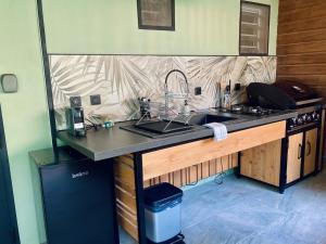eine Küche mit einer Spüle und einer Arbeitsplatte in der Unterkunft Mika & Clo in Saint-Joseph