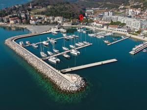 an aerial view of a marina with boats in the water at Marina Studio Apartment in Herceg-Novi