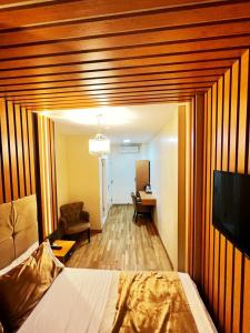 イスタンブールにあるTaksim Cetinkaya Suiteのベッド、ソファ、テレビが備わる客室です。