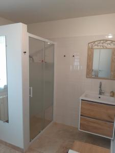a bathroom with a shower and a sink at Casa Mia, chambre privée en Provence in LʼIsle-sur-la-Sorgue
