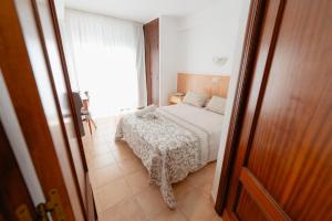 a small bedroom with a bed and a window at Hotel Santa Faz in Benidorm