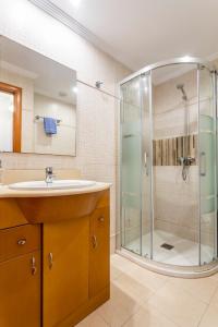La salle de bains est pourvue d'un lavabo et d'une douche. dans l'établissement Espectacular Terraza Altea Beach, à Altea