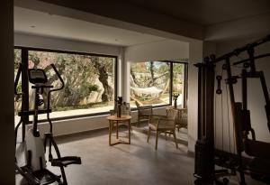 una habitación con un gimnasio con una hamaca. en Sentiero Iconic Villa, a Serene Retreat, By ThinkVilla en Plános