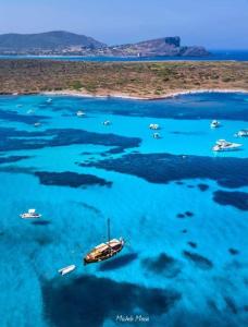 a boat floating in the water in the ocean at Sabbia & mare in Porto Torres