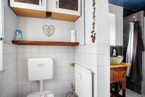 a bathroom with a toilet and a sink at Ferienwohnung beim Roana in Inzell +13 photos