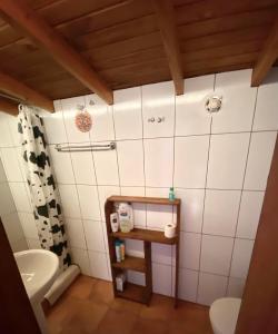 a small bathroom with a toilet and a sink at Studio Mazo La Habitación in Lodero