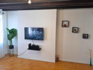 ル・アーヴルにあるVilla 4 Ch Plein Centre Havreの壁に薄型テレビが取り付けられた部屋