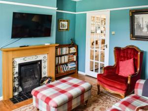 salon z kominkiem i telewizorem w obiekcie Heath View w mieście Saxmundham