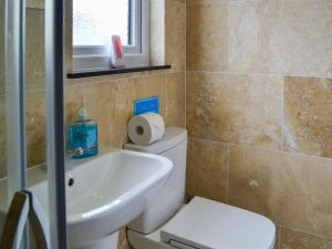 a bathroom with a toilet and a sink at Pine Lodge - Uk47075 in Wilberfoss