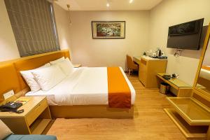 een hotelkamer met een bed en een televisie bij The Bastion in Bhopal