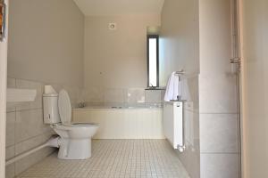 a bathroom with a toilet and a bath tub at Upper Yard Borris House in Borris