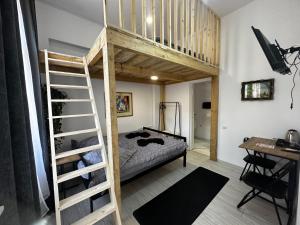 a bedroom with a bunk bed and a desk at Vila Ana Boutique Hotel in Cluj-Napoca