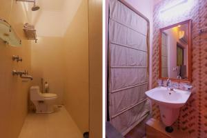 two pictures of a bathroom with a toilet and a sink at FabHotel Poorv Sight in Varanasi
