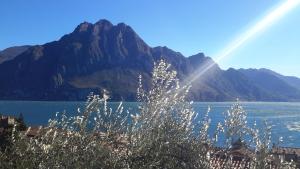Una vista de un lago con montañas al fondo. en IseoLakeRental - Casa Angelica, en Riva di Solto