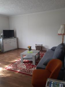 ein Wohnzimmer mit einem Sofa und einem Couchtisch in der Unterkunft Ferienwohnung Reepschläger in Papendorf