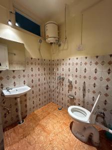 a bathroom with a toilet and a sink at Whoopers Hostel Jibhi in Jibhi