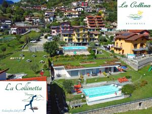 einen Luftblick auf ein Resort mit einem Pool in der Unterkunft La Collinetta Apartments in Vercana