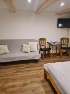 Televízia a/alebo spoločenská miestnosť v ubytovaní Apartamenty U Samków