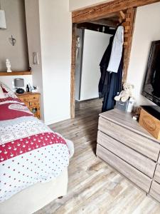 1 dormitorio con cama, tocador y espejo en Maison de 3 chambres avec terrasse et wifi a Faverges Seythenex en Vésonne