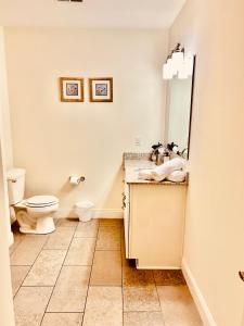 a bathroom with a toilet and a sink at Penn Street Tower in Indianapolis