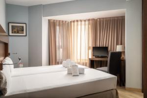 a hotel room with a large bed and a television at Hotel Madanis Liceo in Hospitalet de Llobregat