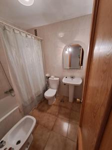 uma casa de banho com um WC branco e um lavatório. em Apartamentos Góndolas V.v. em La Manga del Mar Menor