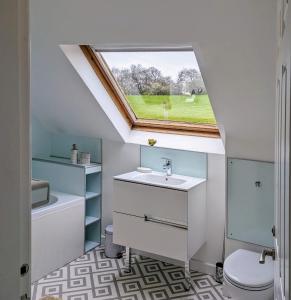 La salle de bains est pourvue d'un lavabo et d'une fenêtre. dans l'établissement Ty Madog, à Cwm-y-glo
