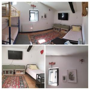 - deux photos d'une chambre avec un lit et une télévision dans l'établissement Casa tradicional en Orozko, à Murueta-Orozko
