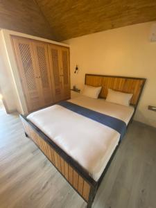 1 dormitorio con 1 cama grande en una habitación en Magnifica villa con giardino e piscina, en Nianing
