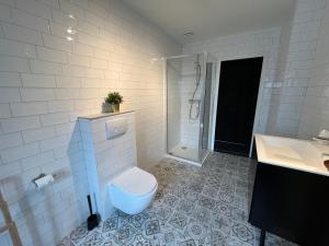 ファルケンブルグにあるHotel Hendrickxのトイレ、洗面台、シャワー付きのバスルーム +37枚の写真
