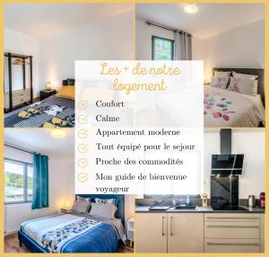 een collage van vier foto's van een slaapkamer bij Chic Vanilla Home, Entre Annecy et Genève in Cruseilles