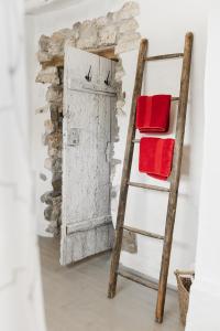 drabina obok drzwi z czerwonym ręcznikiem w obiekcie Rusztika Country Home w mieście Lesencetomaj