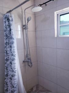蒙特哥貝的住宿－Cozy Apartment Greenwood，带淋浴和浴帘的浴室