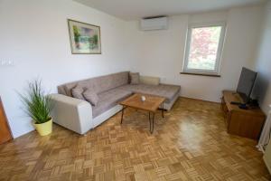 sala de estar con sofá y mesa en Apartma pri Klari, en Kočevje