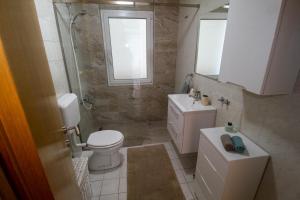 baño con aseo y lavabo y ventana en Apartma pri Klari, en Kočevje